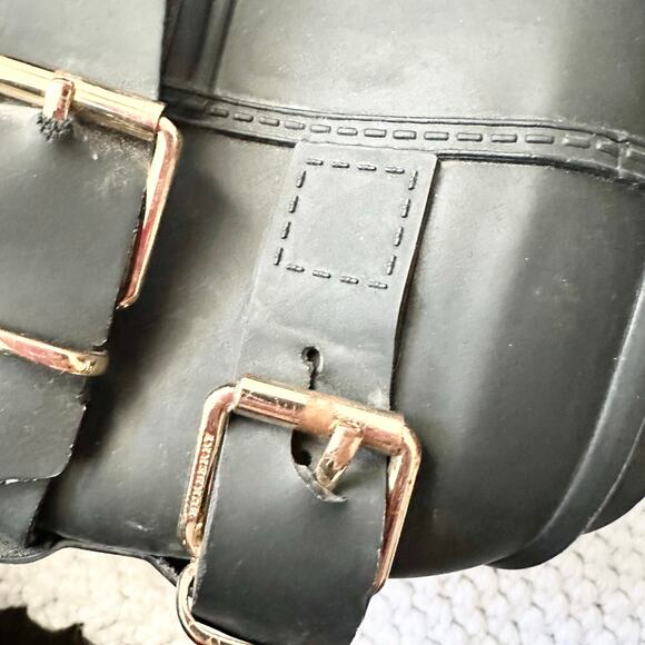 Burberry Black Rubber Fringe Trim Double Gold Buckle Slip On Rain Ankle Boots 37 - Picture 7 of 11